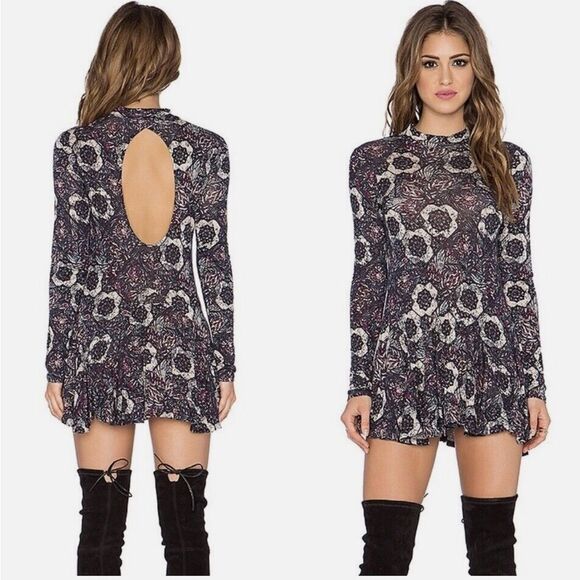 Free People Jersey Annabelle Printed Tunic Mini Dress Plum Combo - Picture 1 of 13